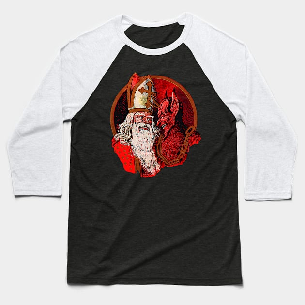 Krampus and Saint Nicholas Baseball T-Shirt by Tainted